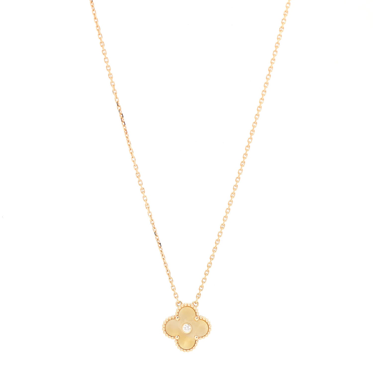 Van Cleef & Arpels 18K Yellow Gold Diamond Yellow Mother of Pearl Vintage Alhambra Pendant Necklace 1 of 7