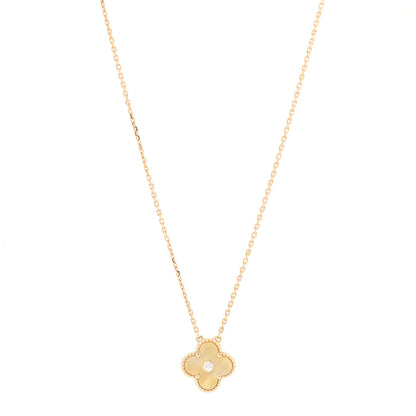 Van Cleef & Arpels 18K Yellow Gold Diamond Yellow Mother of Pearl Vintage Alhambra Pendant Necklace 1 of 7