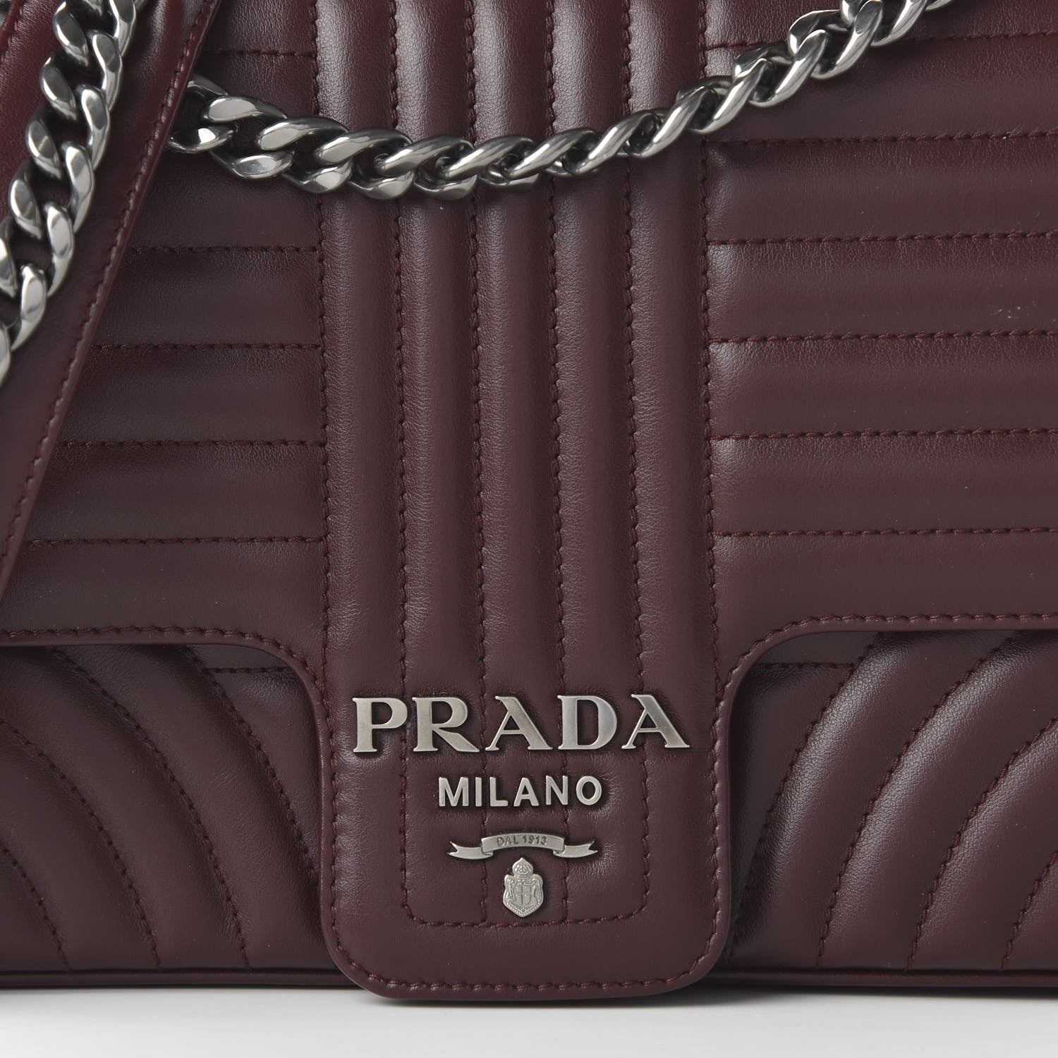 Prada Soft Calfskin Impunture Diagramme Large Chain Flap Shoulder Bag Granato 9 of 10