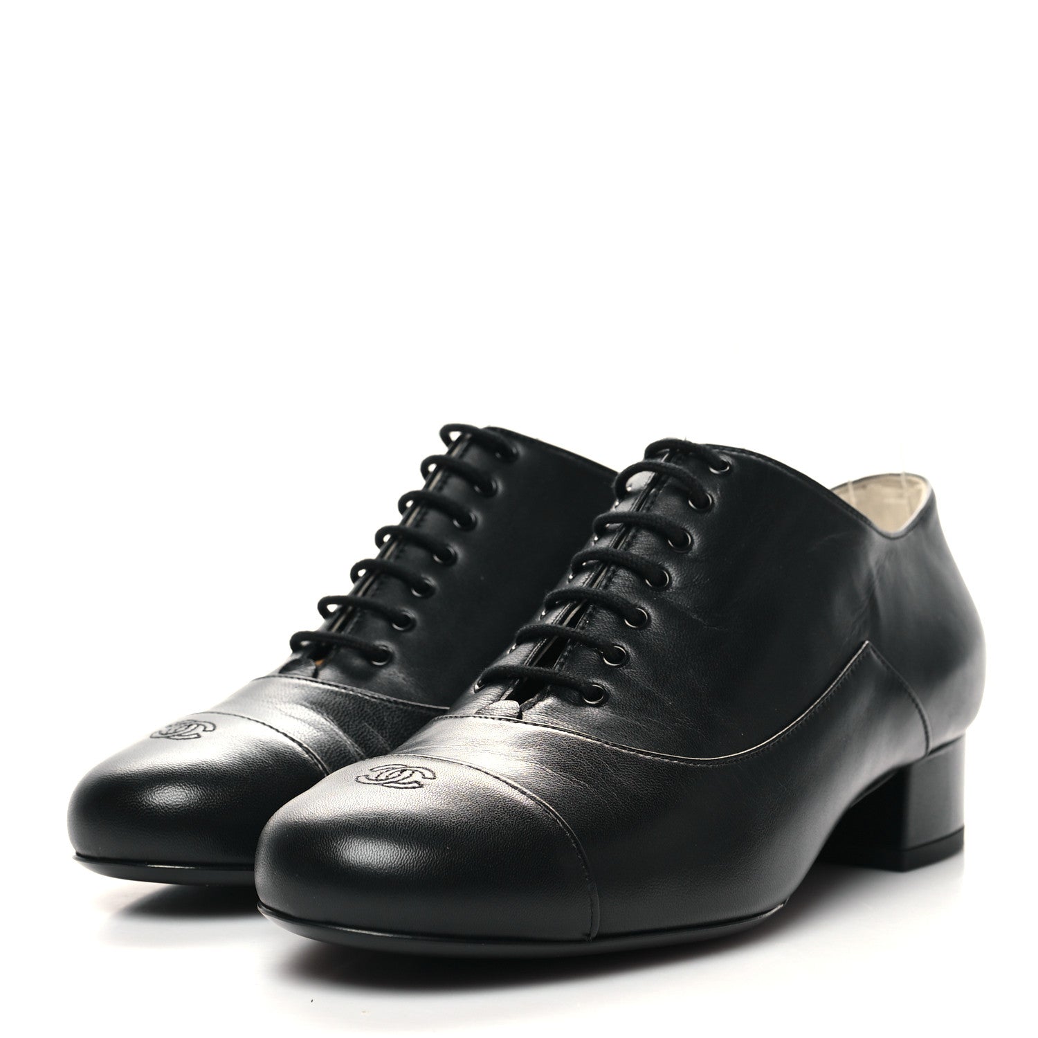 Chanel Lambskin CC Lace Up Oxfords 37.5 Black 3 of 7