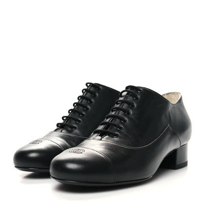 Chanel Lambskin CC Lace Up Oxfords 37.5 Black 3 of 7