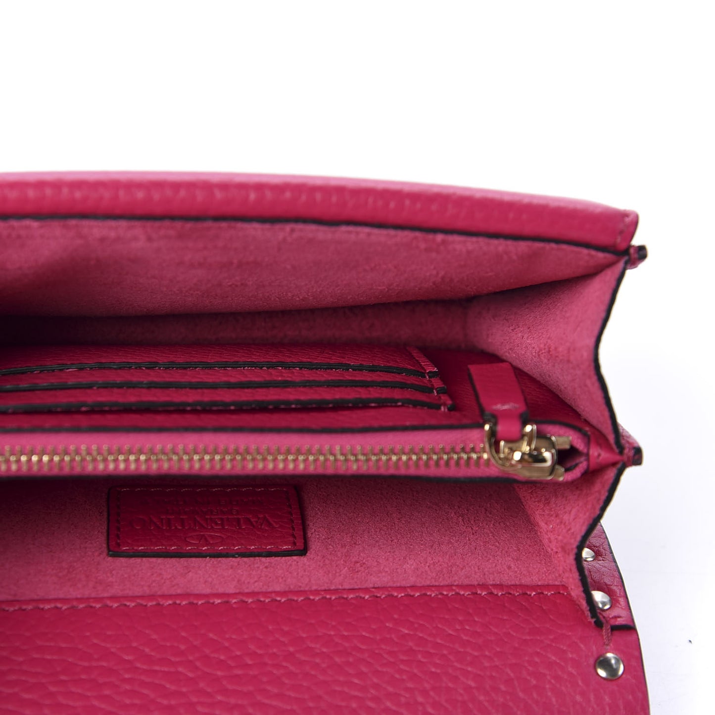 Pebbled Calfskin Rockstud Wallet on Chain Disco Pink