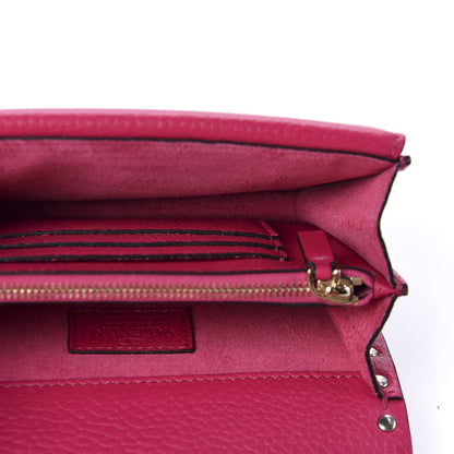 Valentino Garavani Pebbled Calfskin Rockstud Wallet on Chain Disco Pink 4 of 8