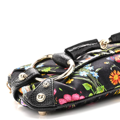 Gucci Satin Lizard Flora Floral Horsebit Clutch Black 9 of 10