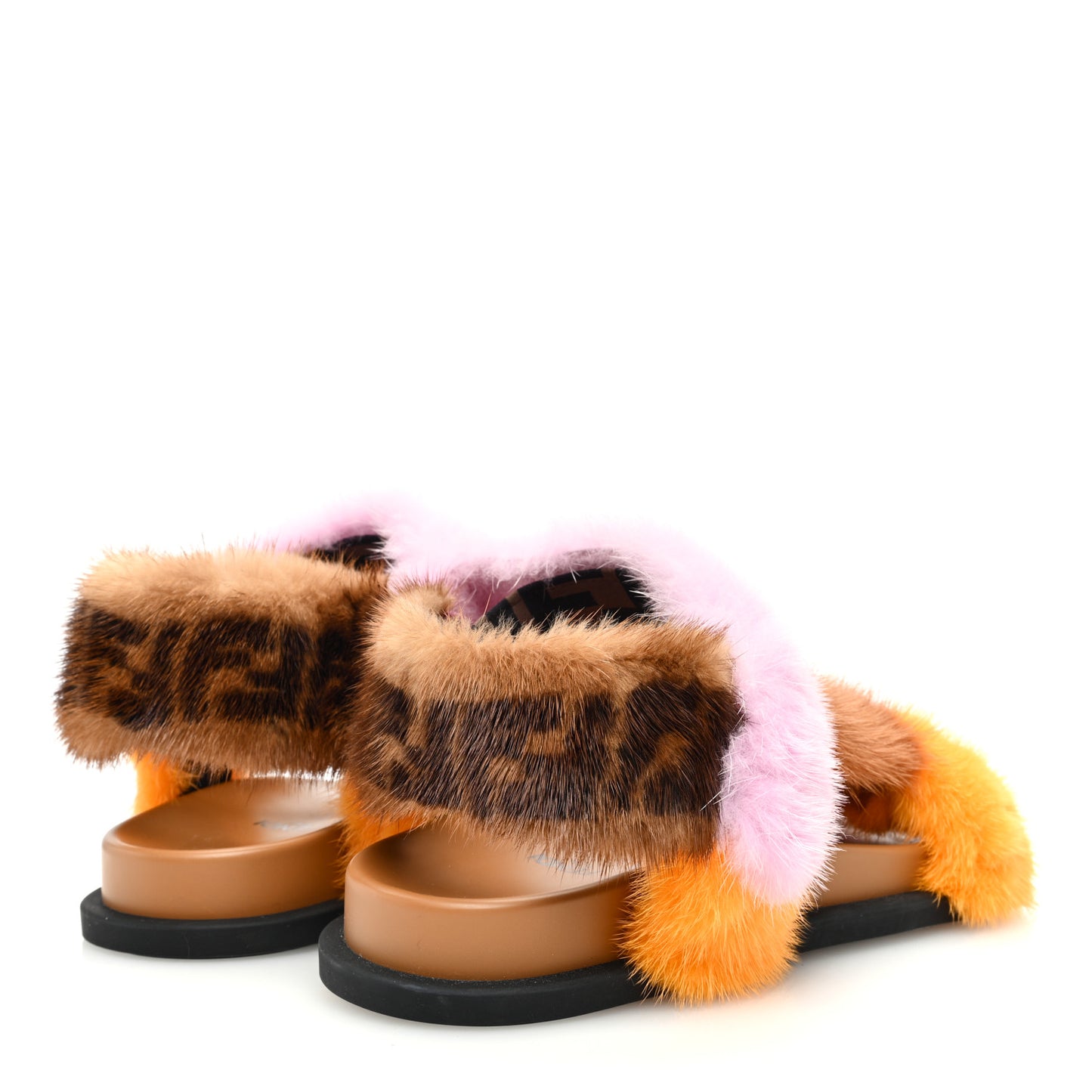 Mink Fur FF Feel Sandals 35 Tobacco Multicolor