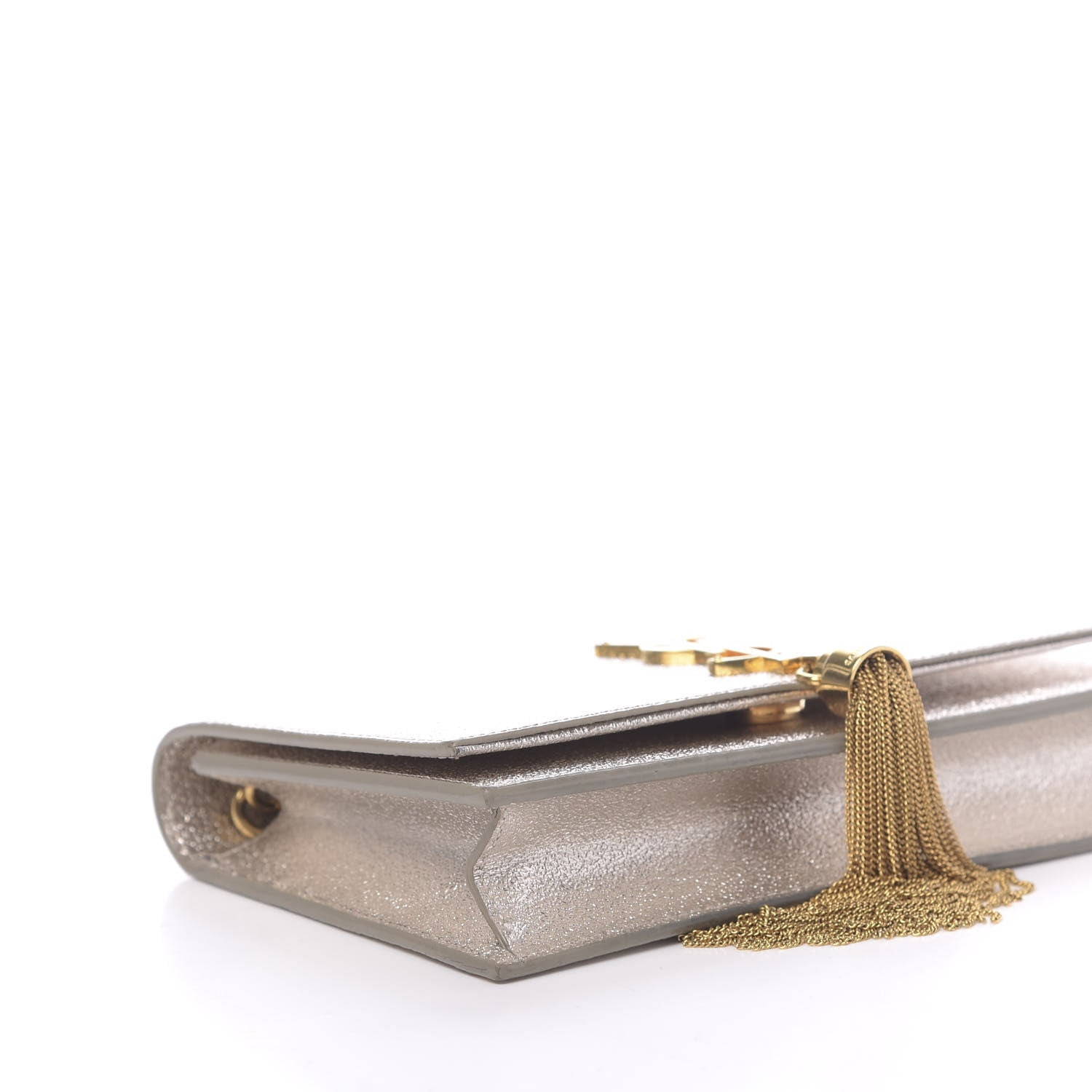 Saint Laurent Metallic Calfskin Classic Monogram Kate Tassel Chain Wallet Platine 8 of 12