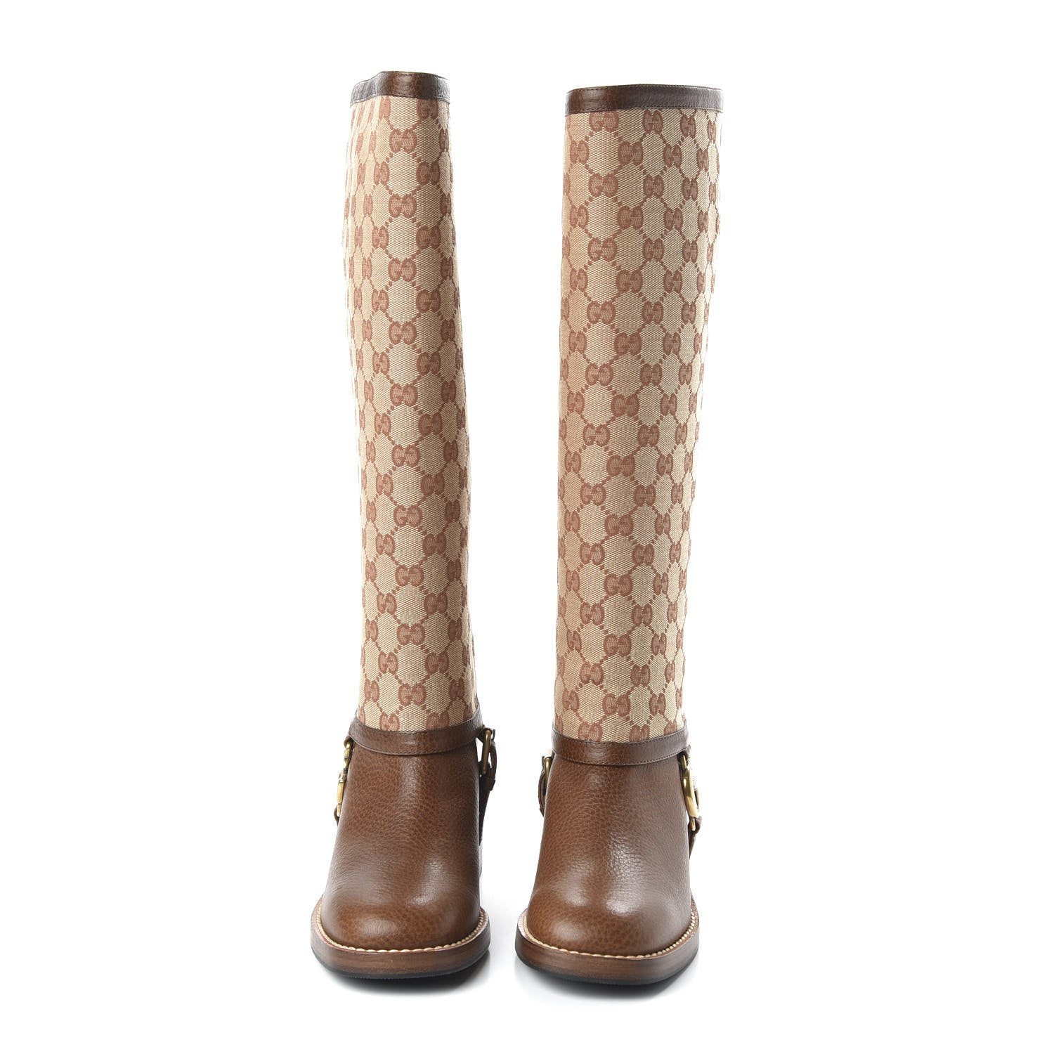 Gucci GG Monogram Calfskin Lola Tall Boots 37 Beige Ruggine Cuir 2 of 9