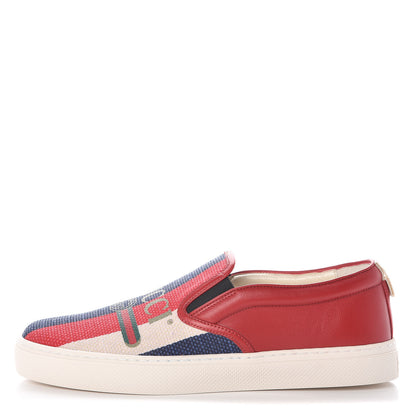 Gucci Canvas Sylvie Stripe Logo Mens Dublin Slip On Sneakers 8 Mystic White Hibiscus Red Maritime 1 of 8
