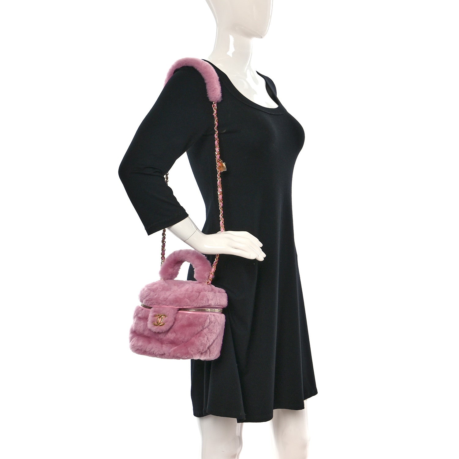 Chanel Shearling Lambskin Quilted Small CC Vanity Case Pink 3 of 10
