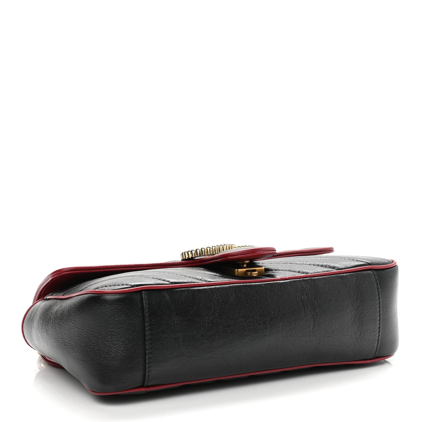 Vintage Effect Calfskin Matelasse Diagonal Small Torchon GG Marmont Shoulder Bag Black Romantic Cherry