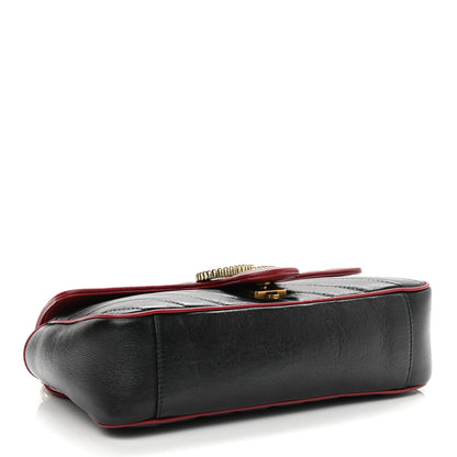Gucci Vintage Effect Calfskin Matelasse Diagonal Small Torchon GG Marmont Shoulder Bag Black Romantic Cherry 4 of 10