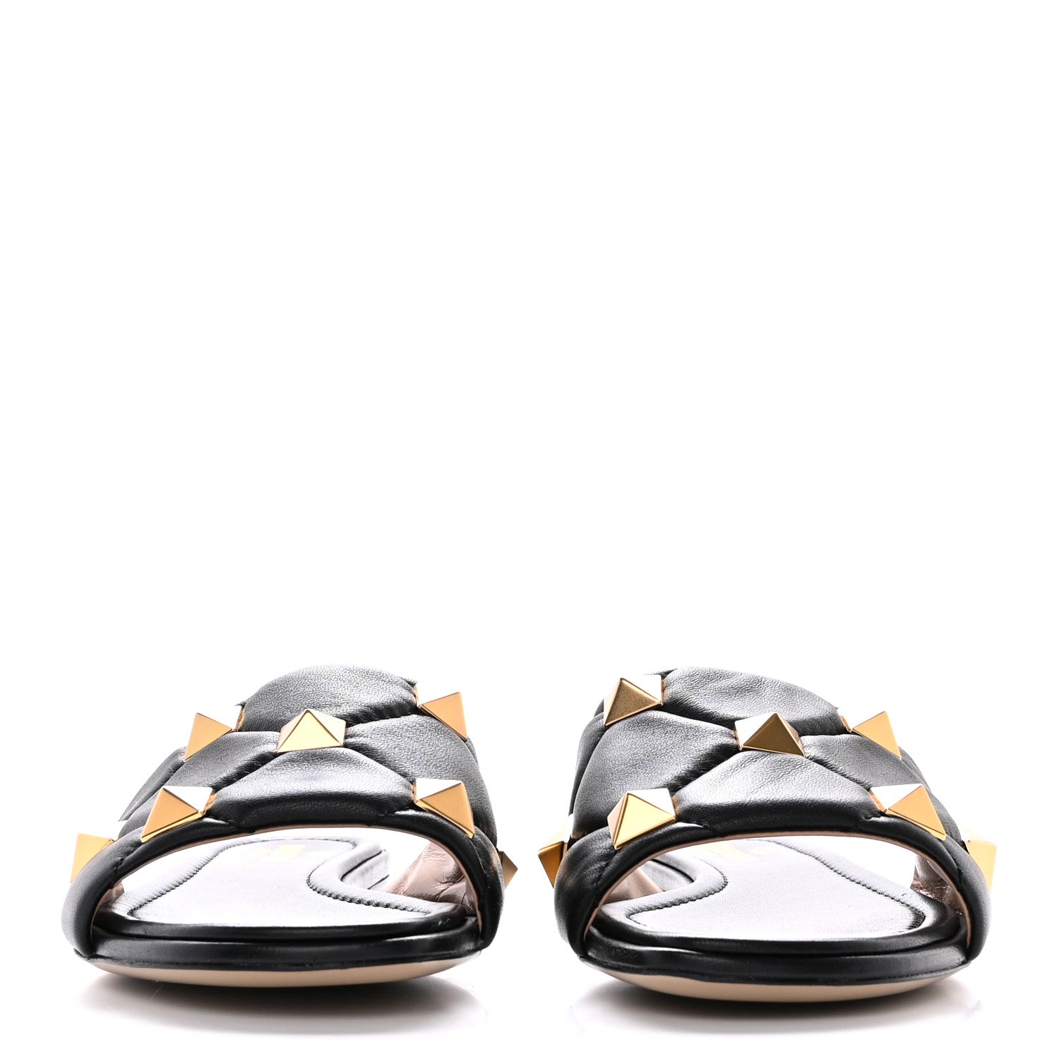 Valentino Garavani Nappa Roman Stud Flat Slide Sandals 39.5 Black 2 of 8