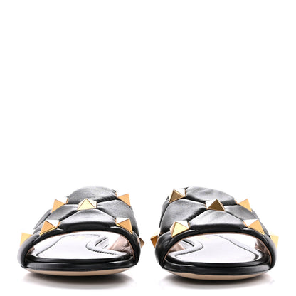 Valentino Garavani Nappa Roman Stud Flat Slide Sandals 39.5 Black 2 of 8