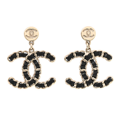 Chanel Lambskin Chain CC Drop Earrings Black Gold 1 of 5