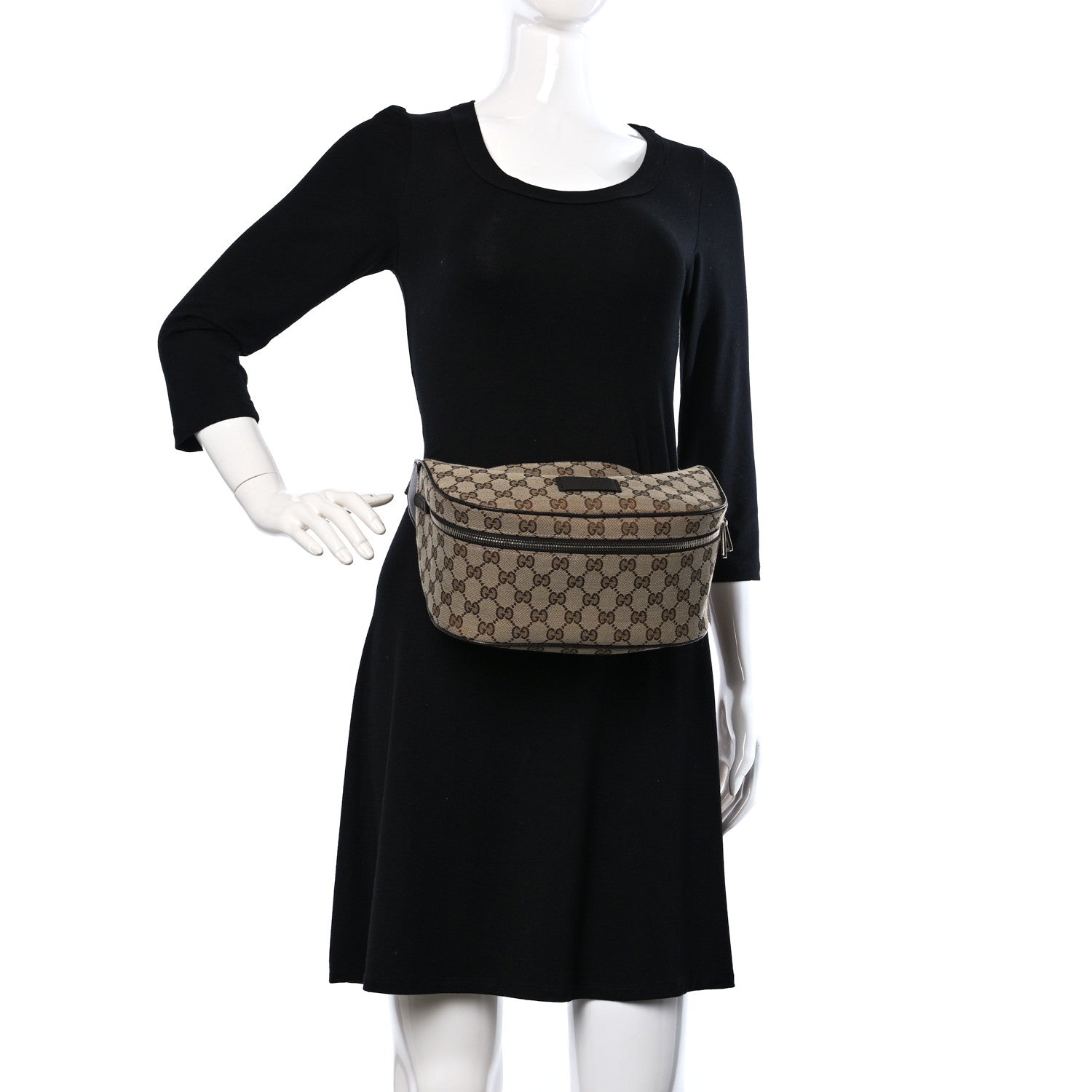 Gucci Monogram Dollar Calfskin Waist Pouch Beige Ebony Testa di Moro Marrone Scuro 2 of 10