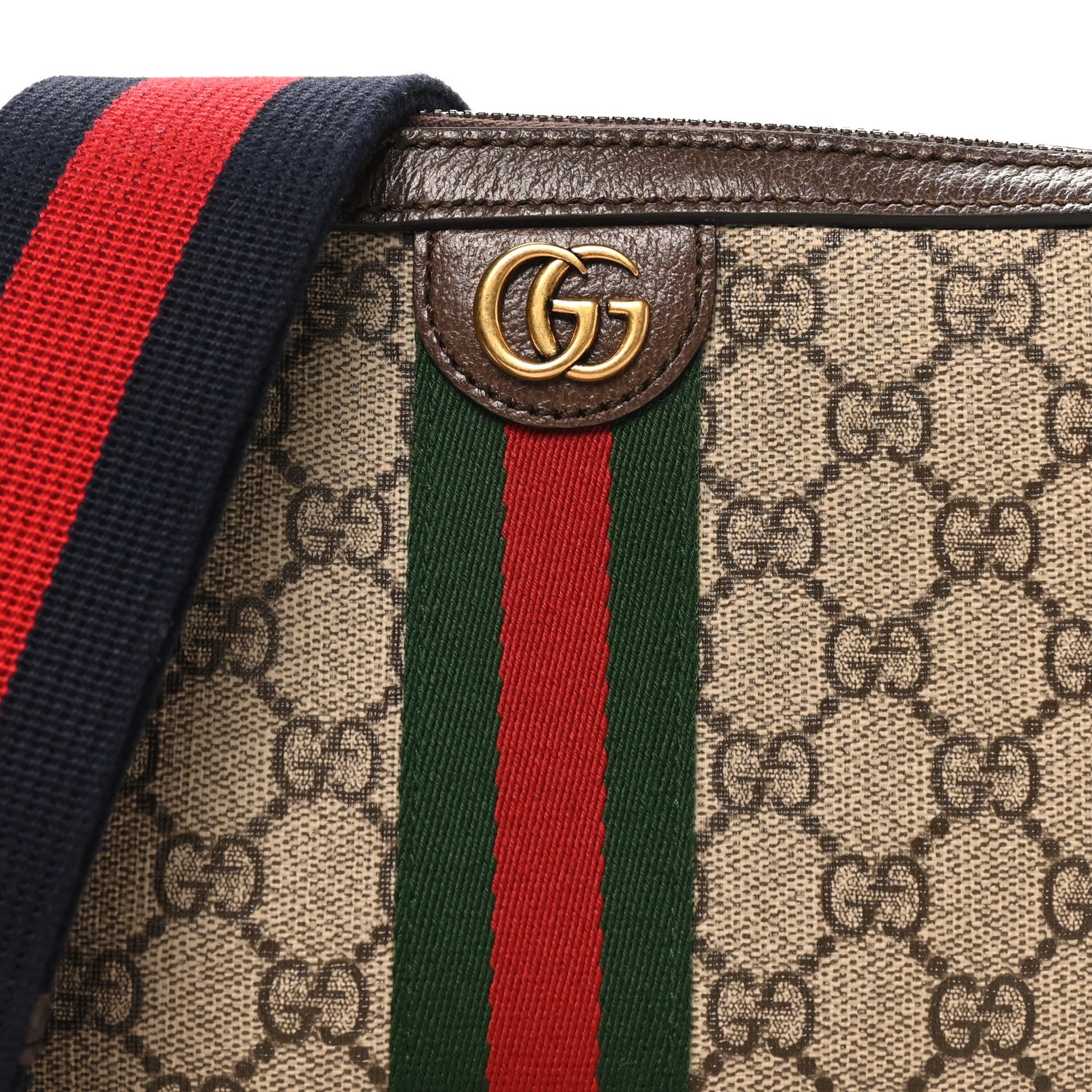 Gucci GG Supreme Monogram Textured Dollar Calfskin Web Ophidia Wristlet Shoulder Bag Beige Ebony New Acero 8 of 11