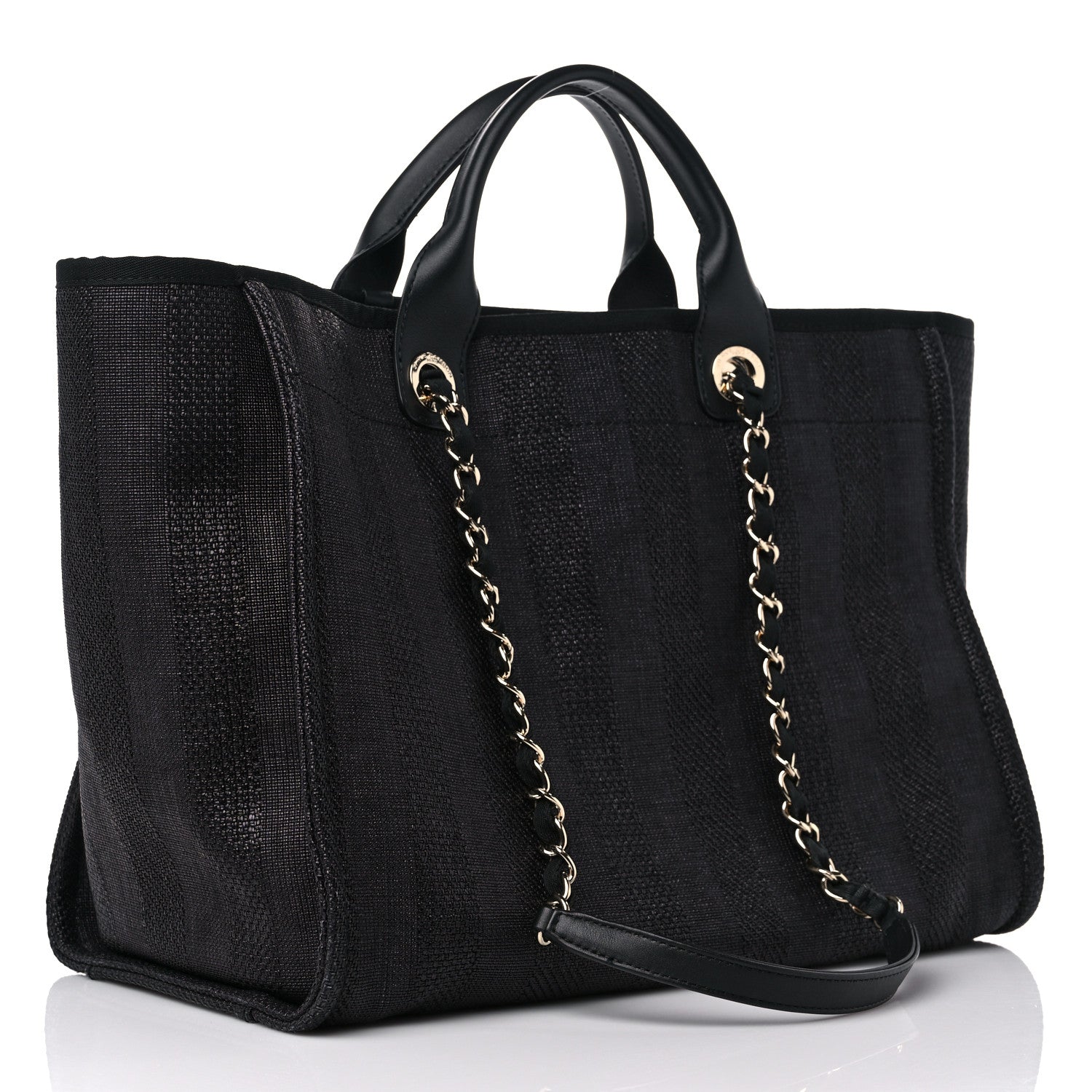 Chanel Mixed Fibers Calfskin Striped Medium Deauville Tote Black 3 of 10