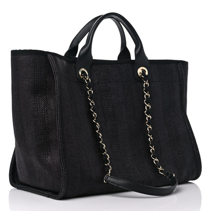 Chanel Mixed Fibers Calfskin Striped Medium Deauville Tote Black 3 of 10