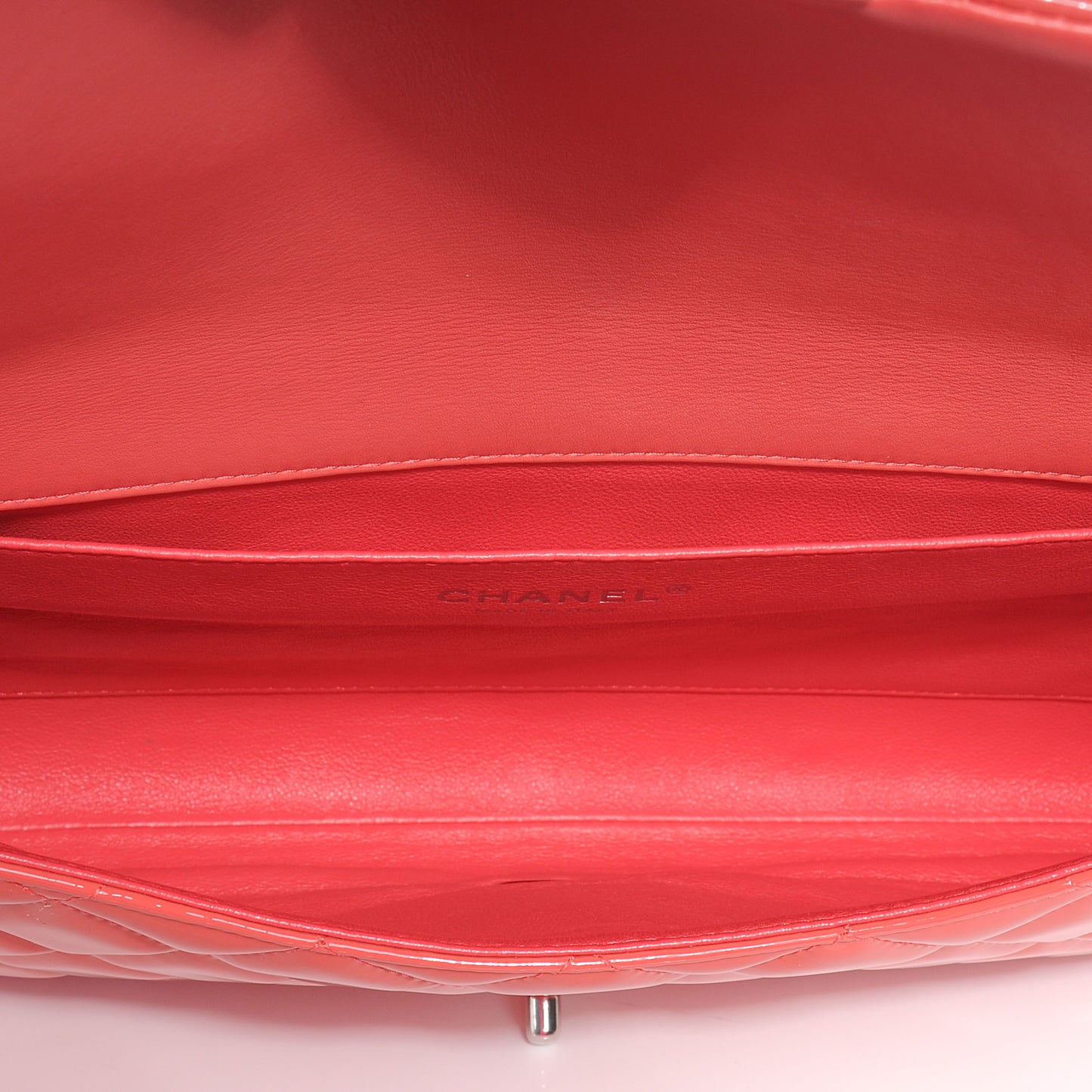 Patent Quilted Clutch Flap Rose Fonce