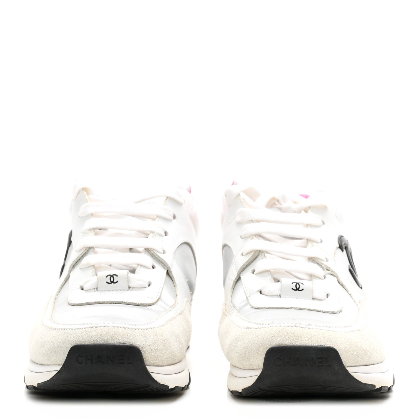 Calfskin Fabric Sneakers 39 White Silver Fluo Pink