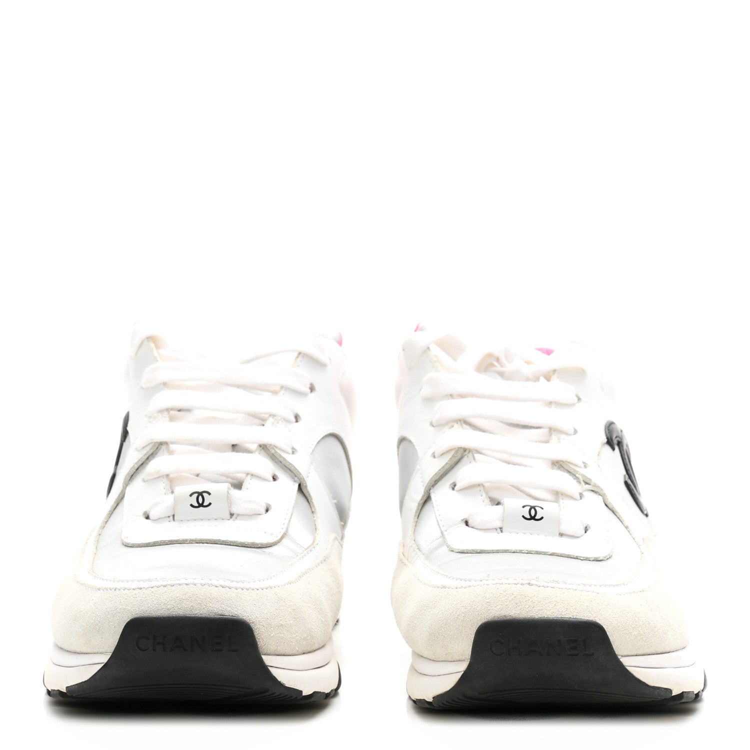 Chanel Calfskin Fabric Sneakers 39 White Silver Fluo Pink 3 of 9