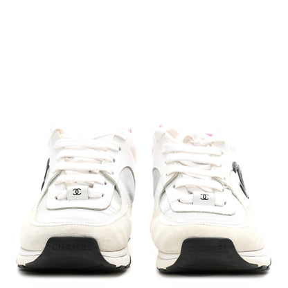 Chanel Calfskin Fabric Sneakers 39 White Silver Fluo Pink 3 of 9