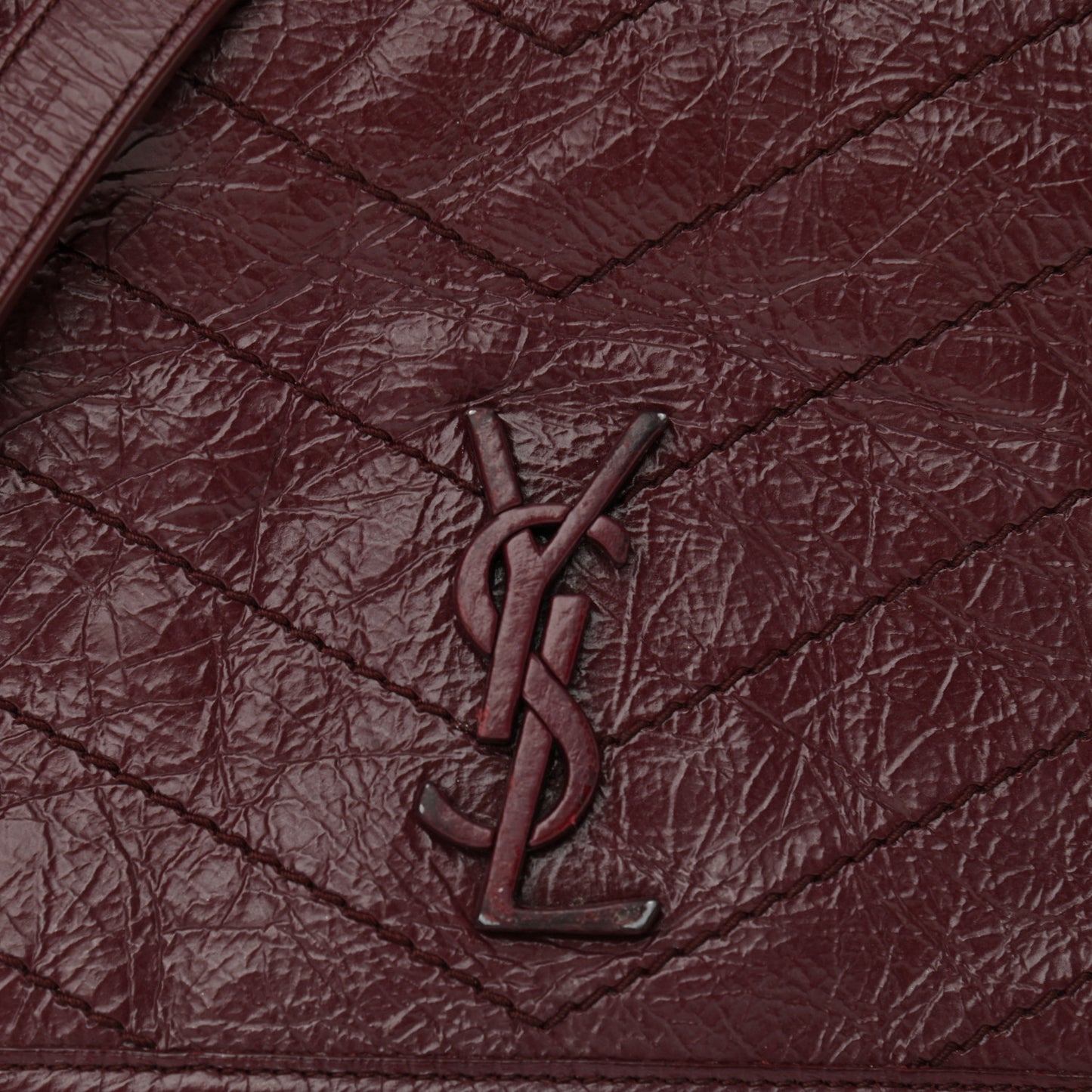 Crinkled Calfskin Matelasse Monogram Niki Chain Wallet Dark Legion Red