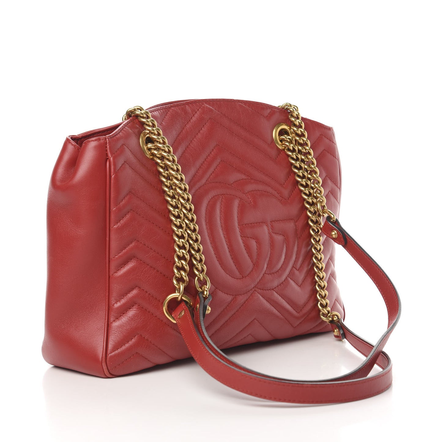 Calfskin Matelasse Medium GG Marmont Open Top Shoulder Bag Hibiscus Red