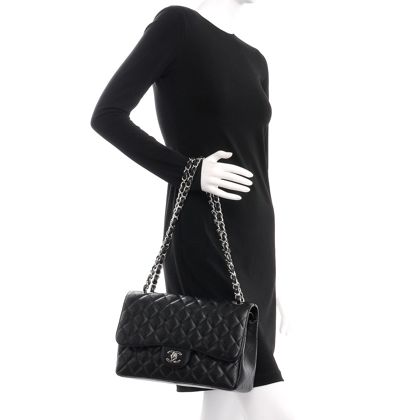 Caviar Quilted Jumbo Double Flap Black