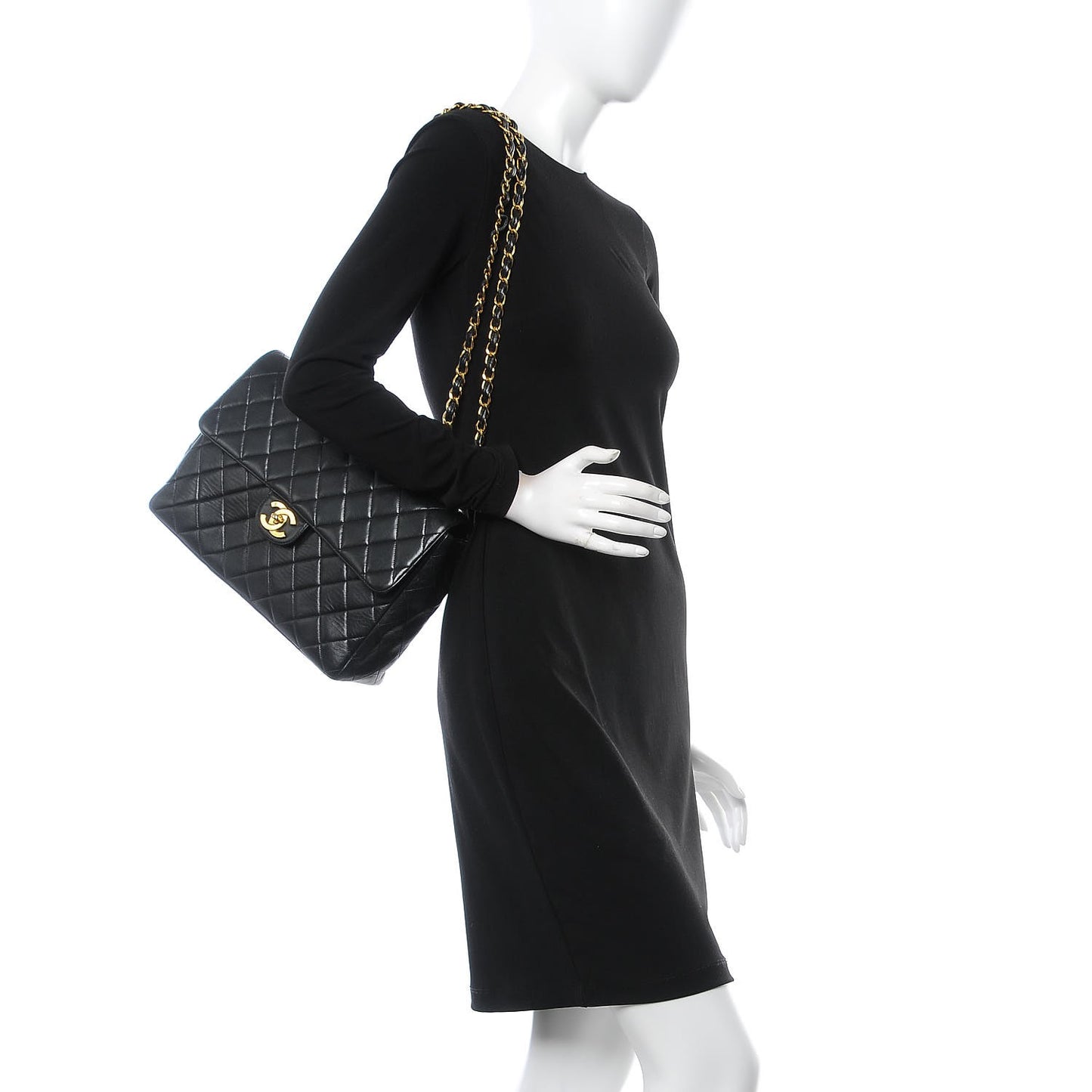 Lambskin Quilted Jumbo Single Flap Black