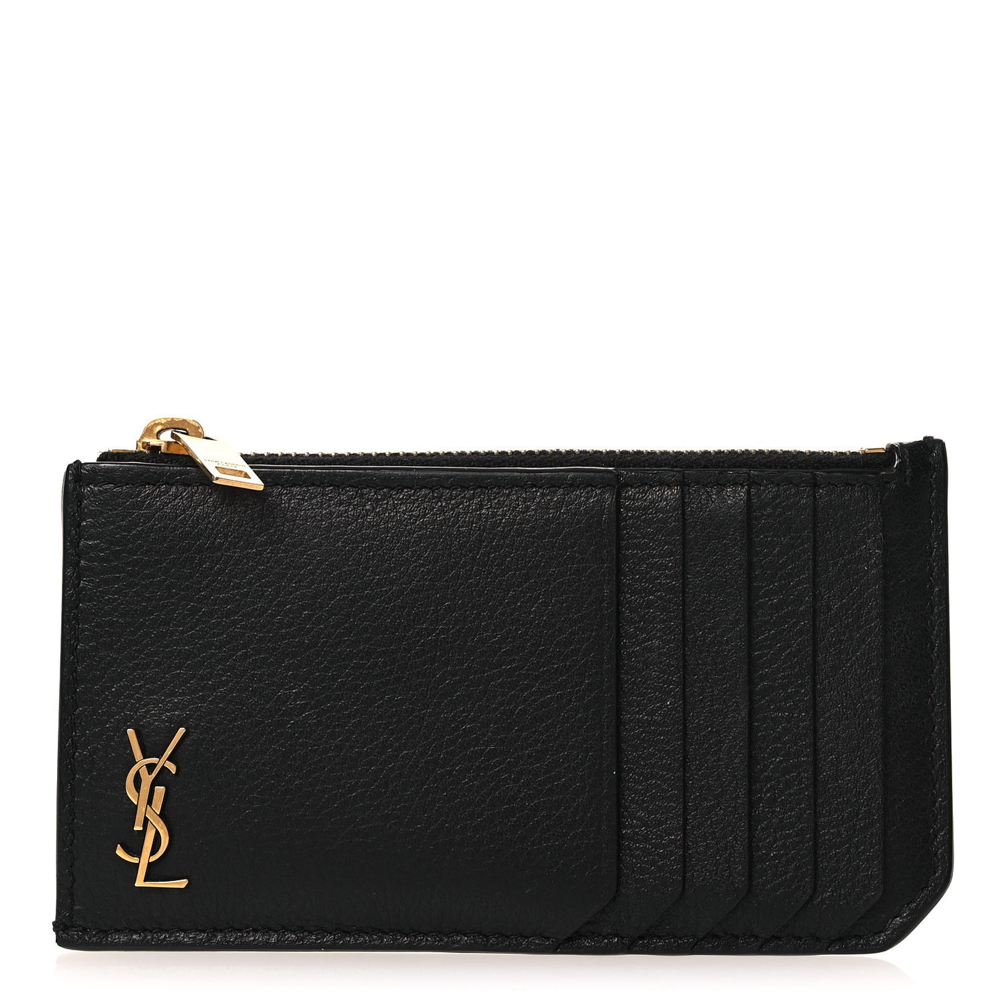 Grained Calfskin Monogram 5 Fragments Zip Pouch Card Holder Black