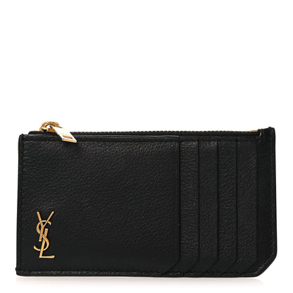 Saint Laurent Grained Calfskin Monogram 5 Fragments Zip Pouch Card Holder Black 1 of 8