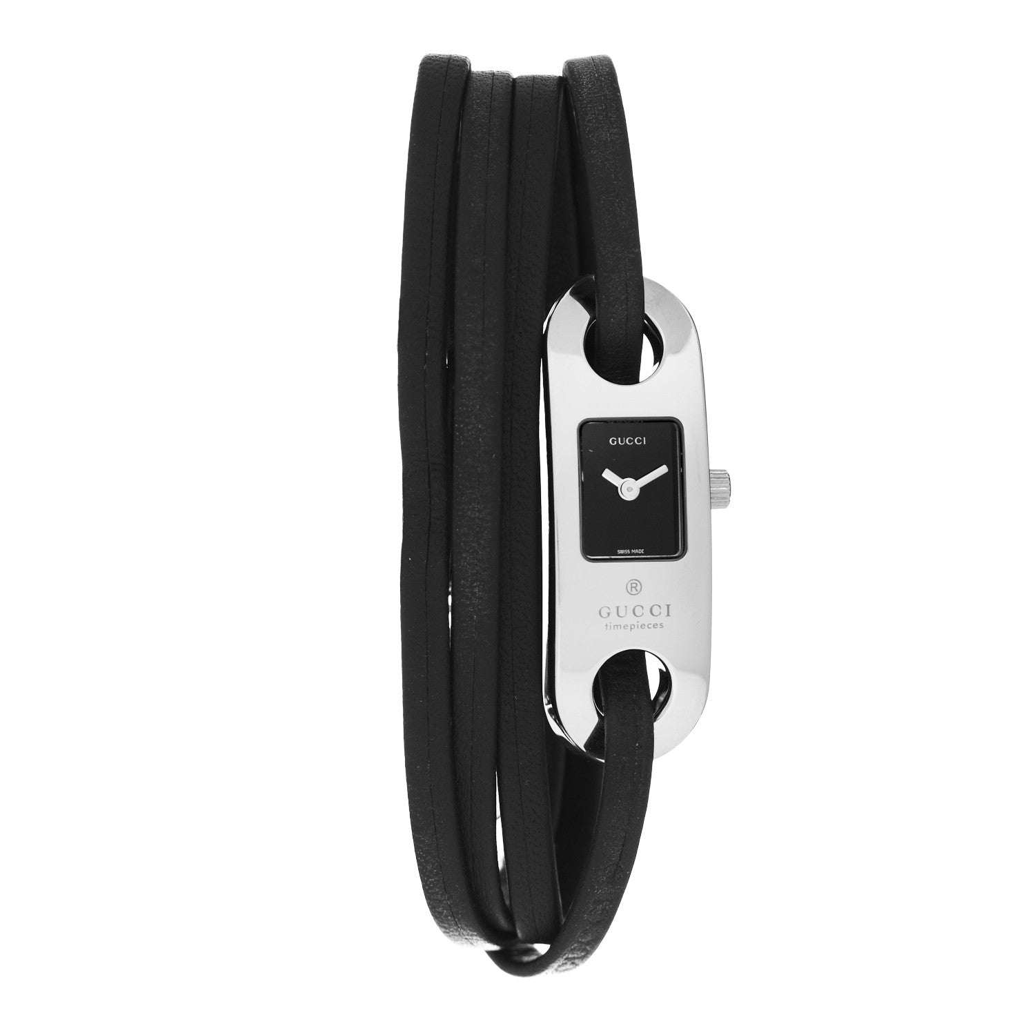 Gucci Stainless Steel Calfskin 14mm 6100L Wrap Quartz Watch Black 1 of 5