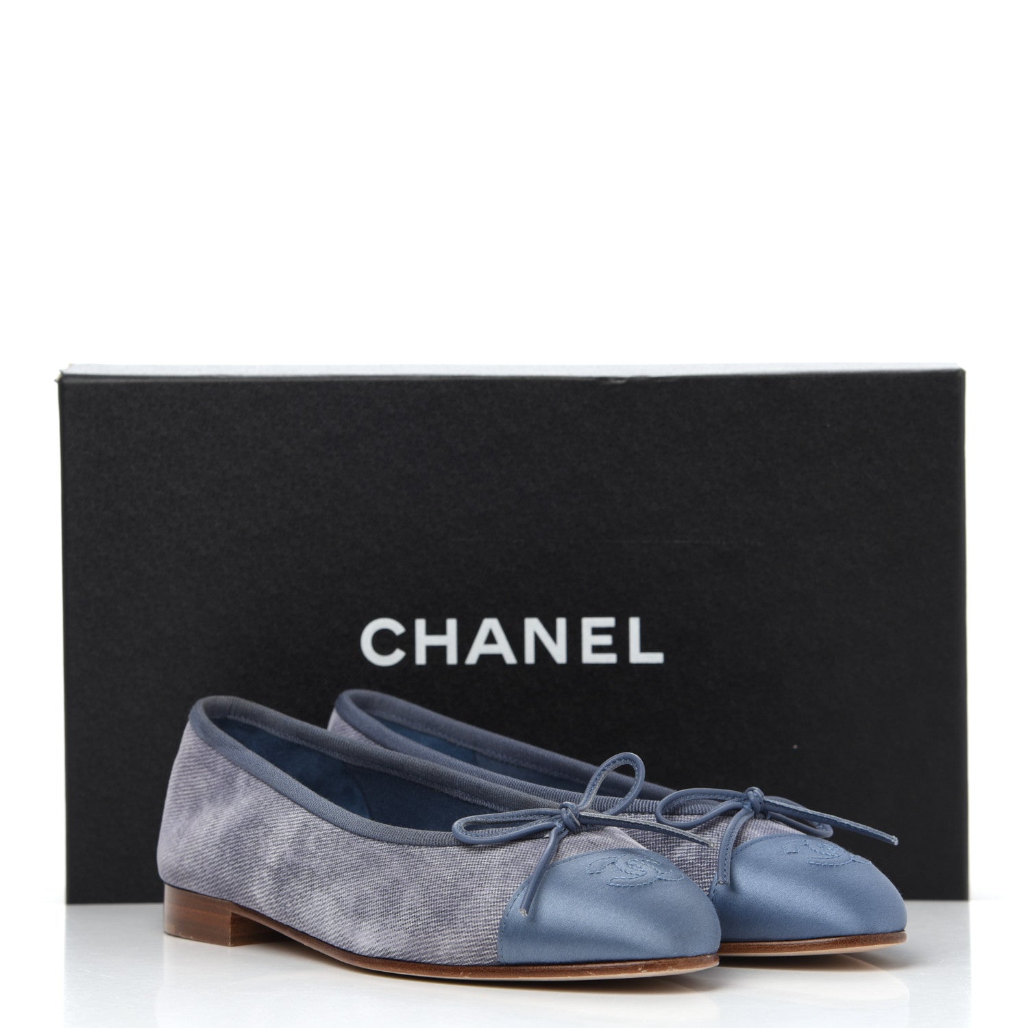 Chanel Satin Denim Goatskin CC Cap Toe Ballerina Flats 35 Blue 31 of 32
