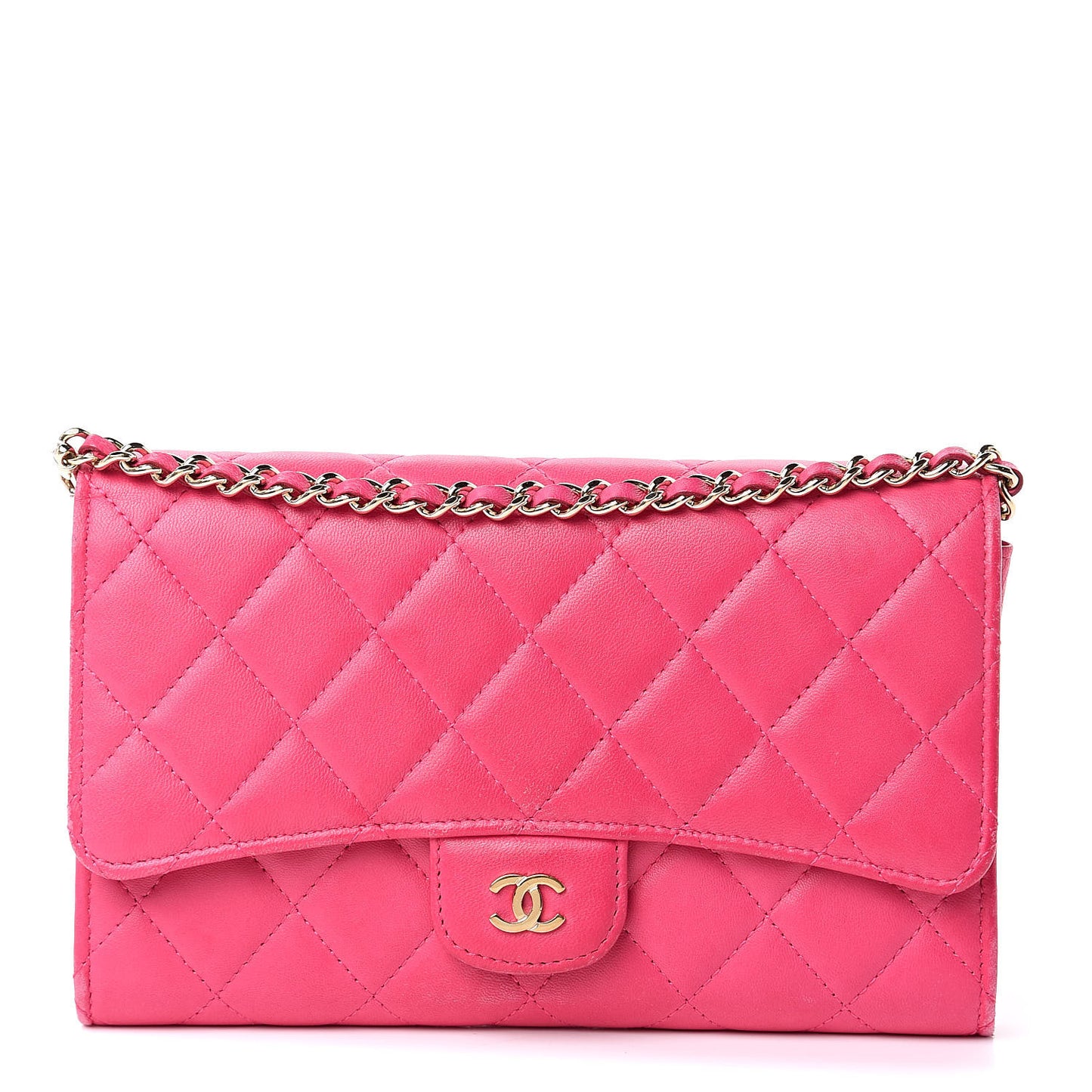 Lambskin Quilted Wallet on Removable Chain Fuchsia