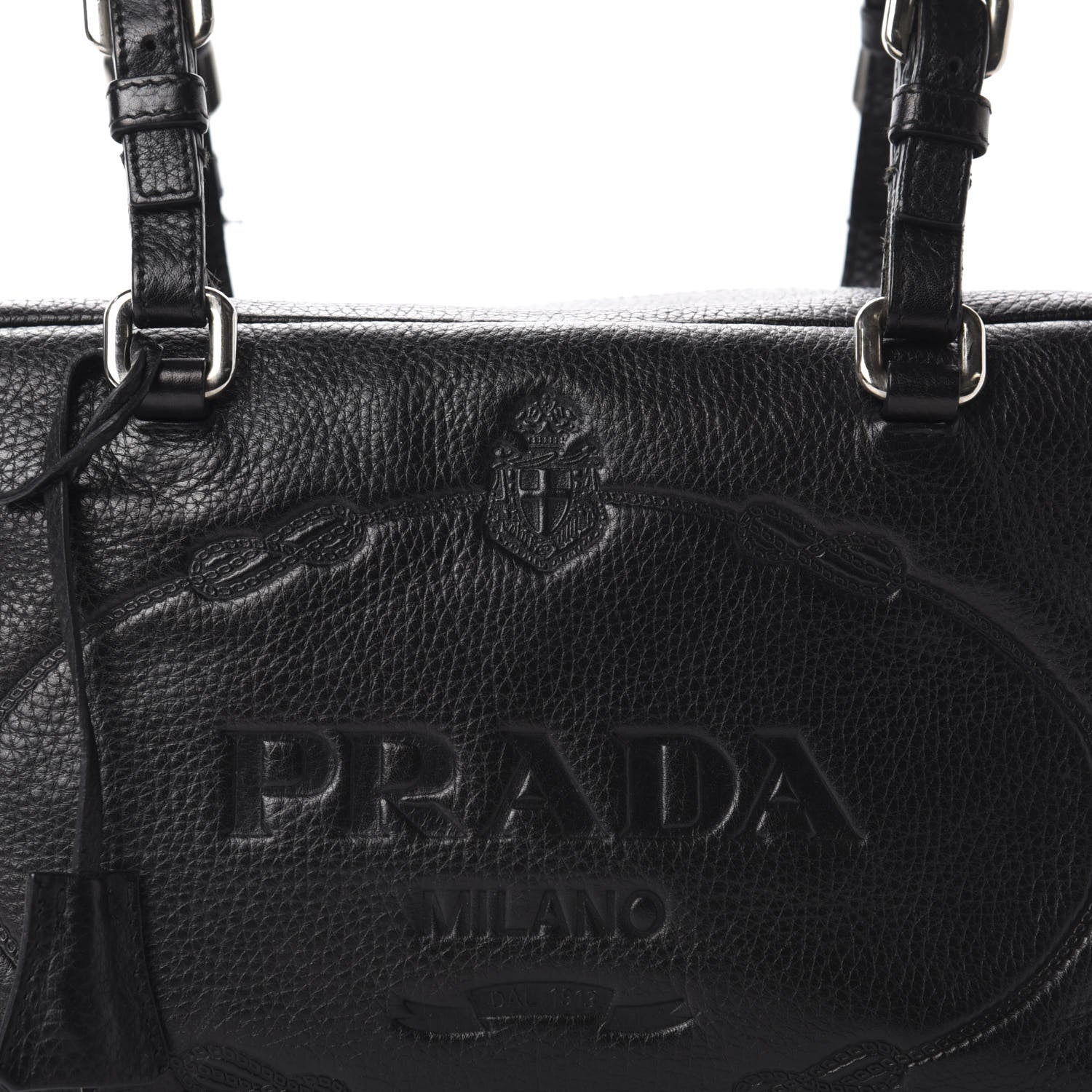 Prada Vitello Daino Embossed Logo Bowler Black 10 of 10