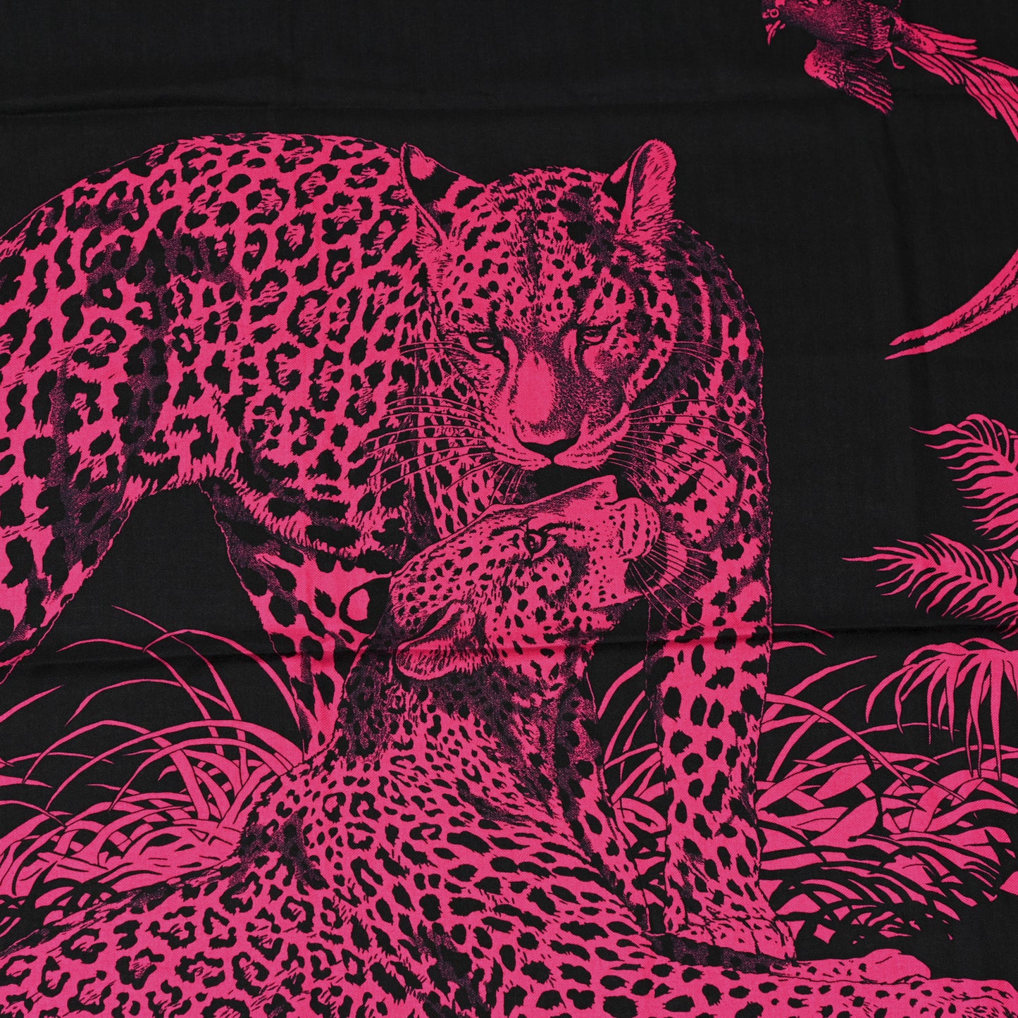 Cashmere Silk Jungle Love Tattoo Shawl 140 Bleu Noir Rose Vif