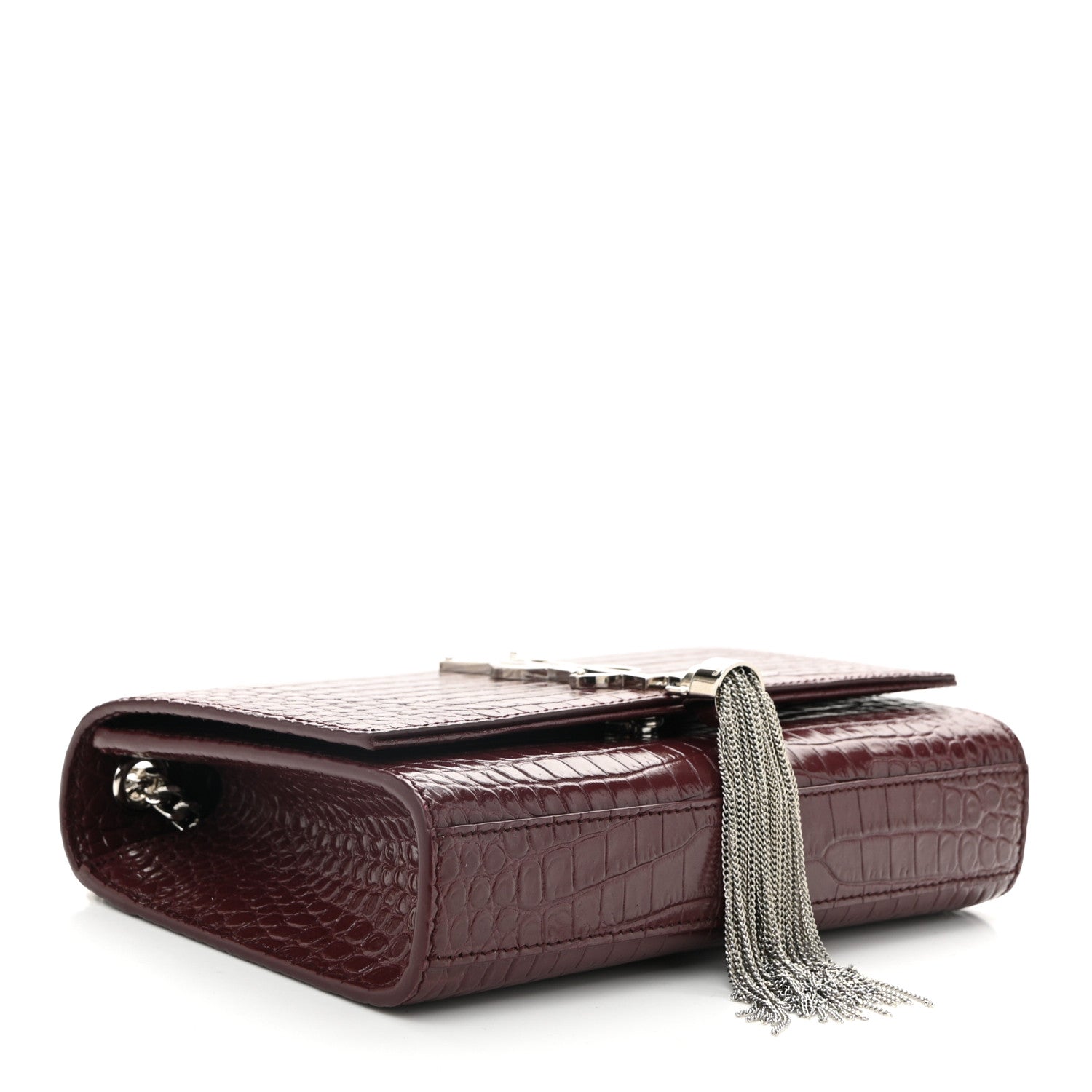 Saint Laurent Calfskin Crocodile Embossed Small Classic Monogram Kate Tassel Satchel Rouge Legion 4 of 10