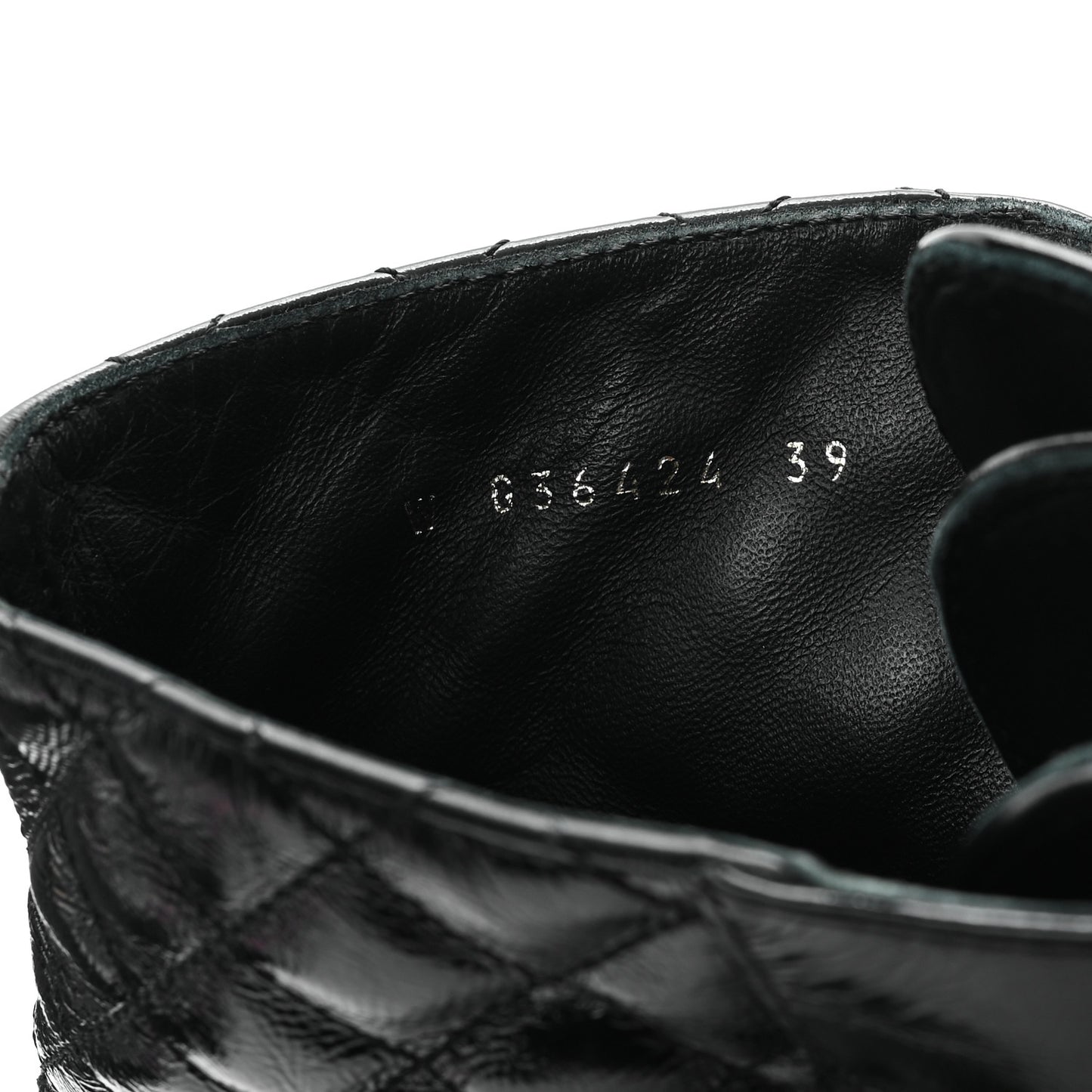 Shiny Goatskin Calfskin Quilted Lace Up Combat Boots 39 Black