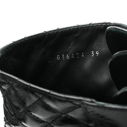 Chanel Shiny Goatskin Calfskin Quilted Lace Up Combat Boots 39 Black 9 of 10