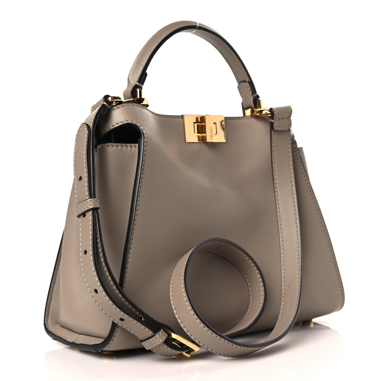 Fendi Vitello Tahiti Burro Medium Peekaboo Iconic Essentially Satchel Tortora Black 3 of 9