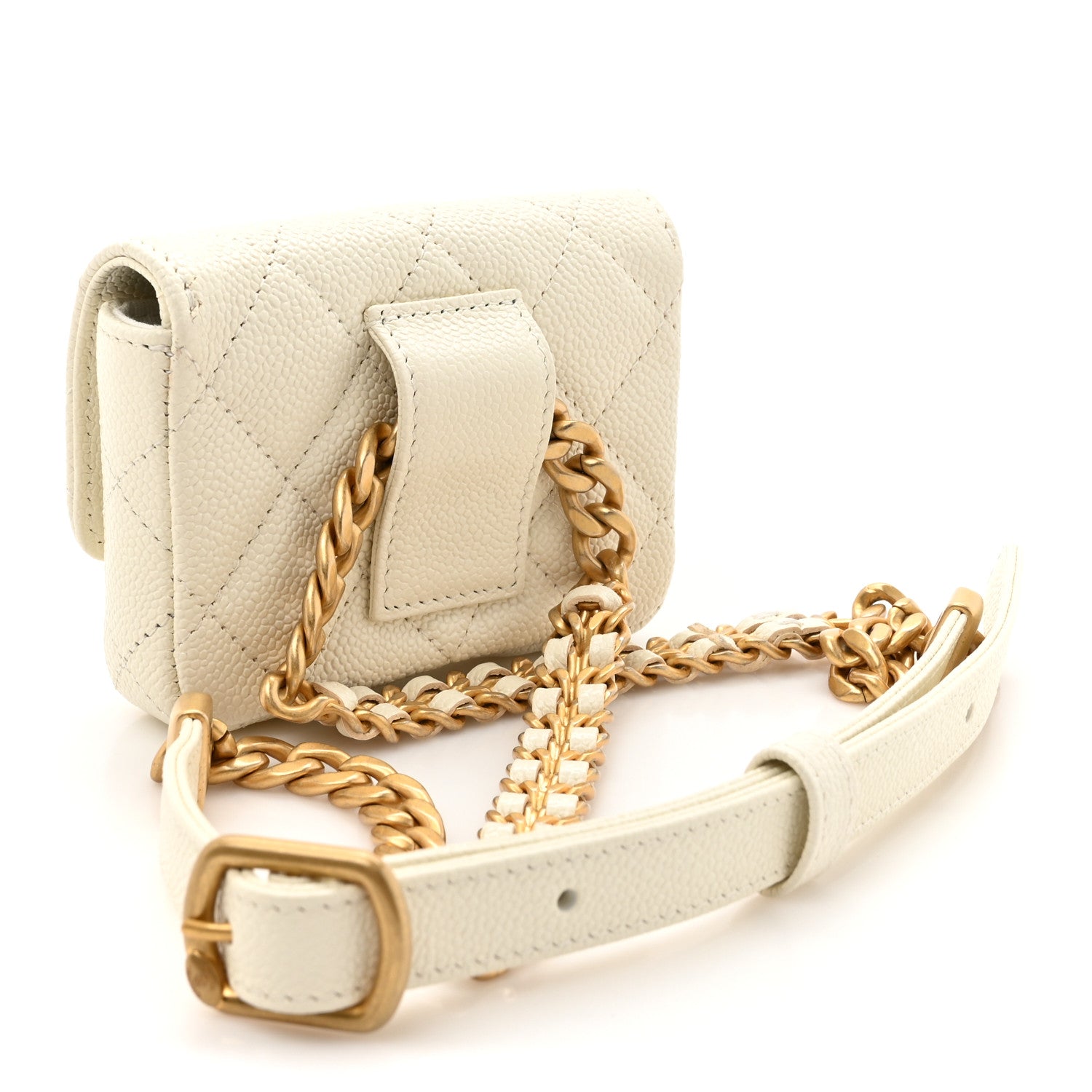 Chanel Shiny Caviar Quilted Chain Melody Belt Bag White 2 of 10