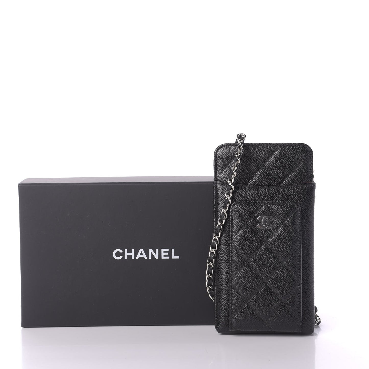 Caviar Quilted Zip Phone Case Black