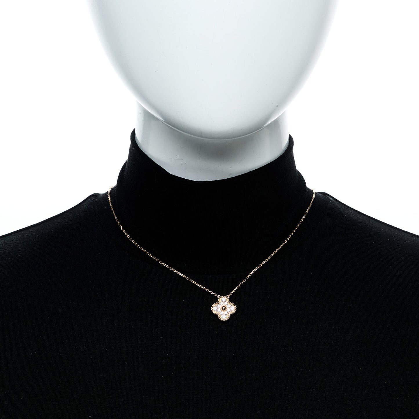 18K Rose Gold Diamond Vintage Alhambra Pendant Necklace