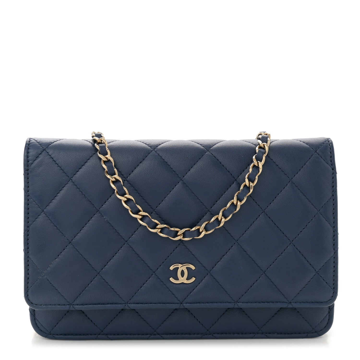 Chanel Lambskin Quilted Wallet On Chain WOC Dark Blue 1 of 10
