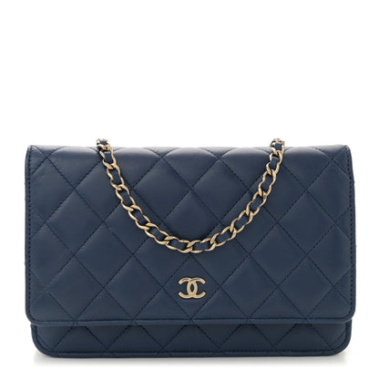Chanel Lambskin Quilted Wallet On Chain WOC Dark Blue 1 of 10