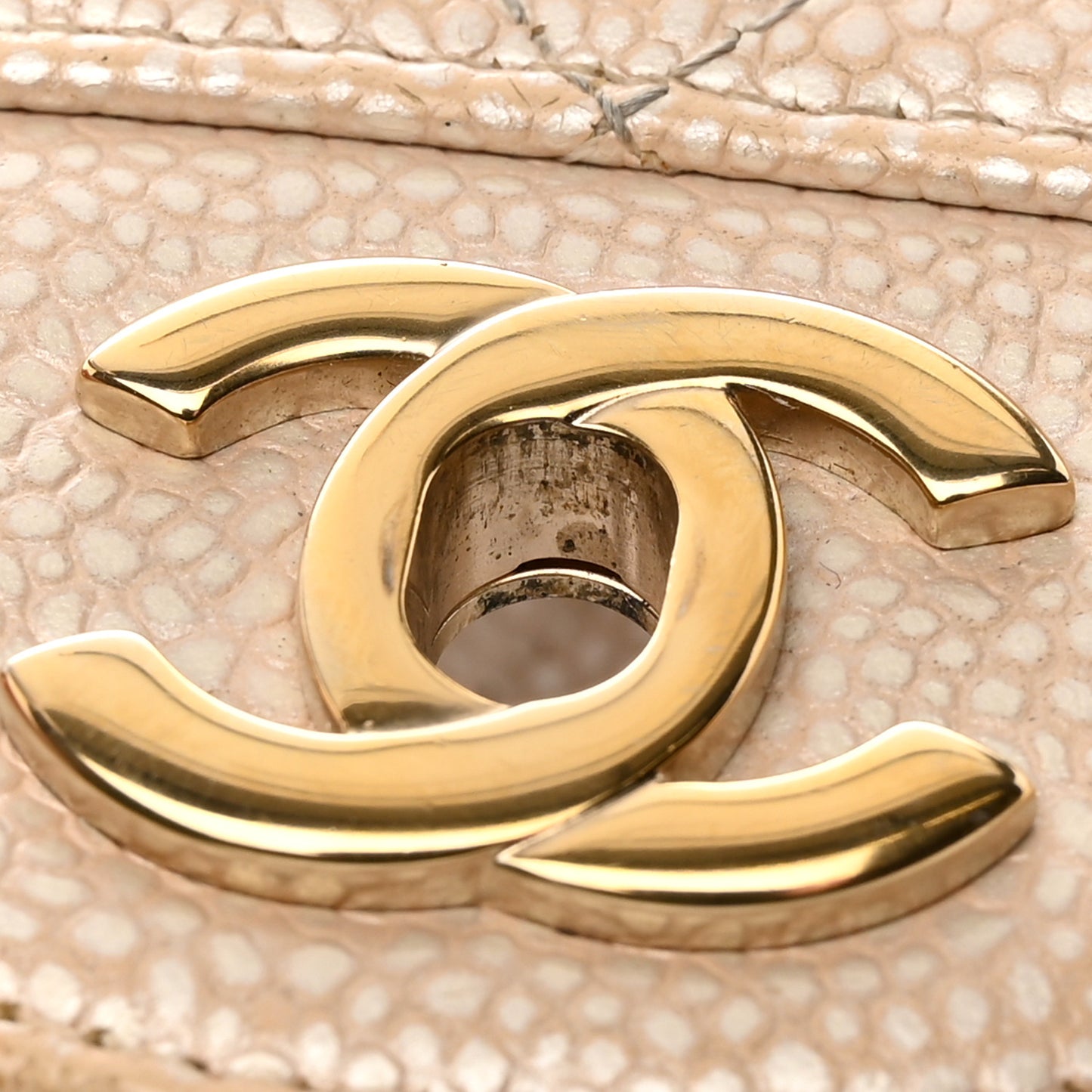 Pearly Caviar Quilted Mini Rectangular Flap Beige