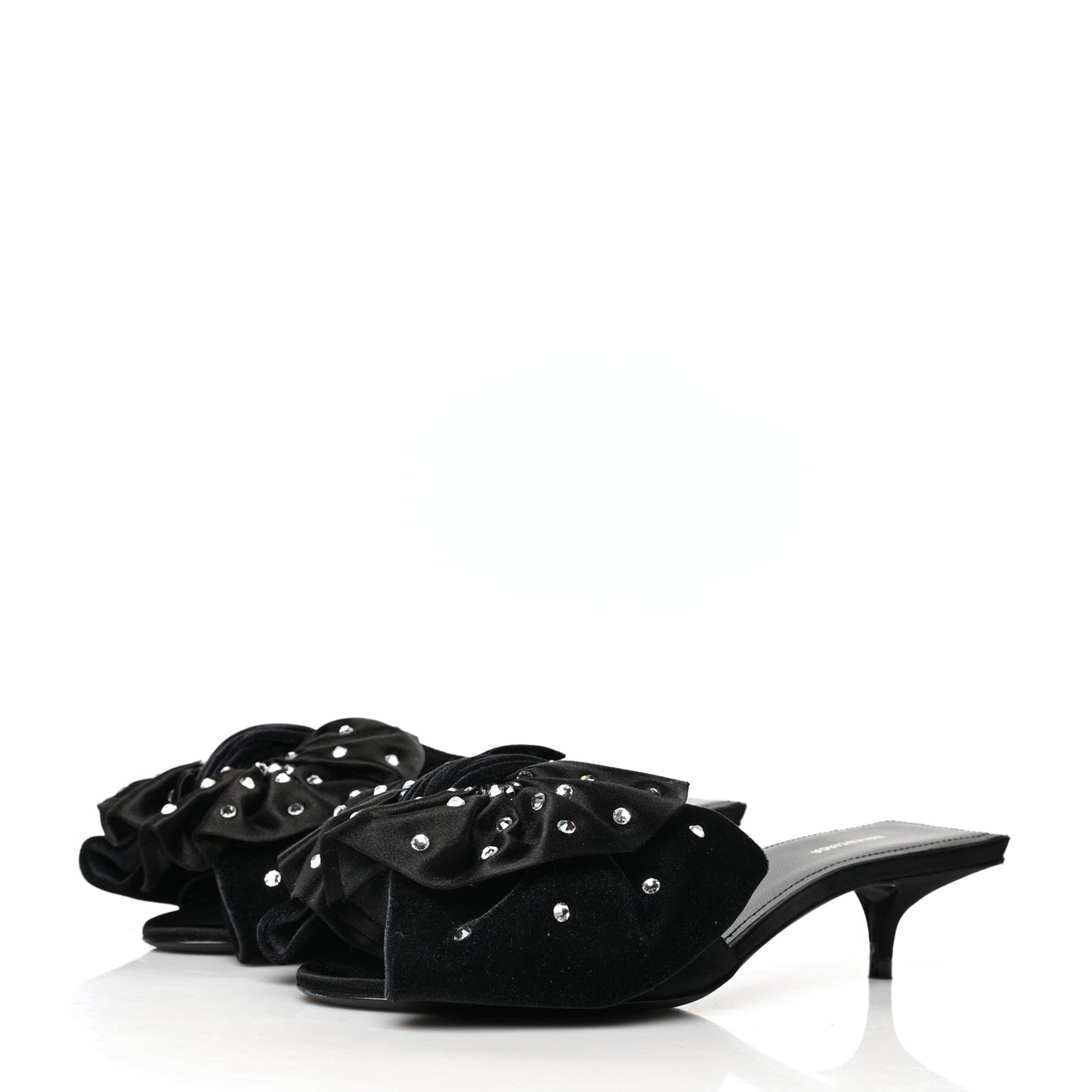 Velvet Crystal Square Knife Bow Mule Sandals 35 Black
