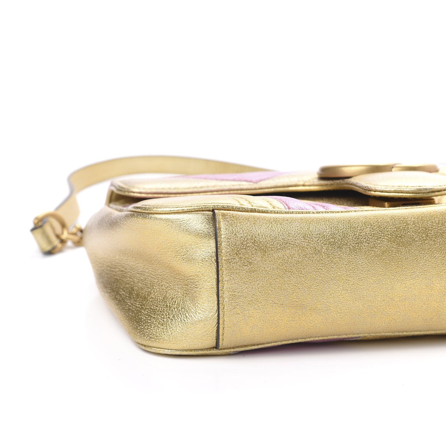 Metallic Calfskin Matelasse Small GG Marmont Shoulder Bag Gold Pink