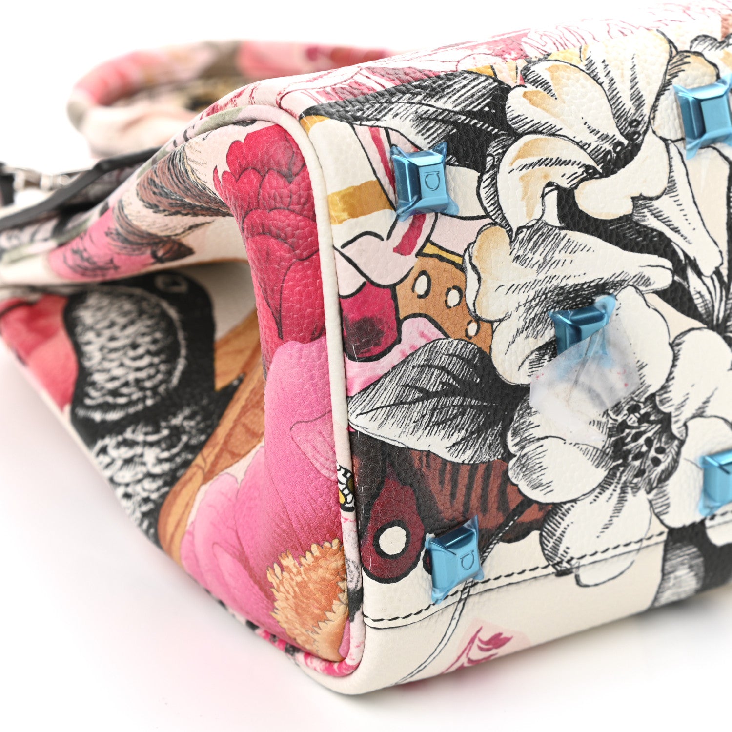 Salvatore Ferragamo Calfskin Floral Print The Studio Bag White Multicolor 8 of 9